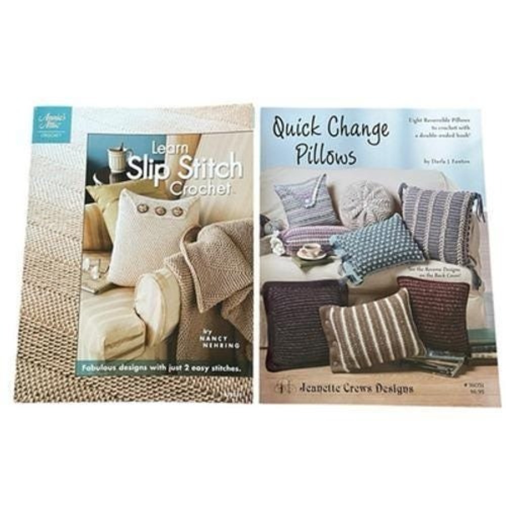 Annie's Attic Learn Slip Stitch Quick Change Pillows Crochet Pattern Books Lot 2